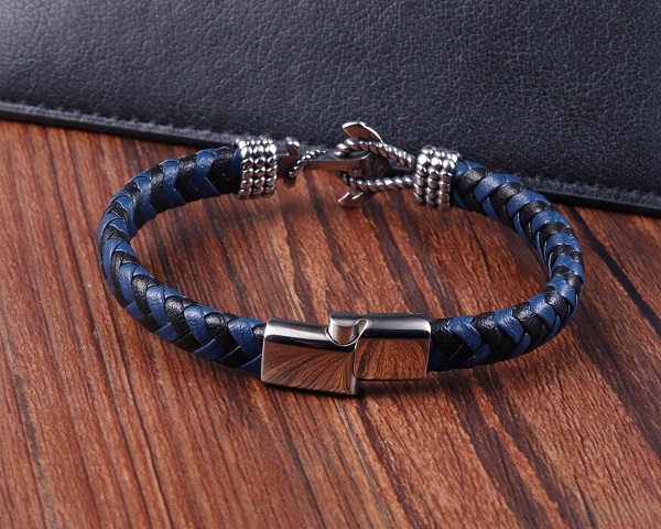 ANCHOR LEATHER CLASP BRACELET